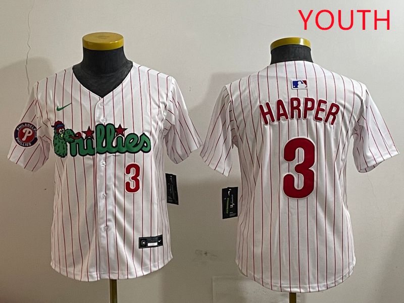 Youth Philadelphia Phillies 3 Harper White three generations Joint Name Nike 2025 MLB Jersey style 6